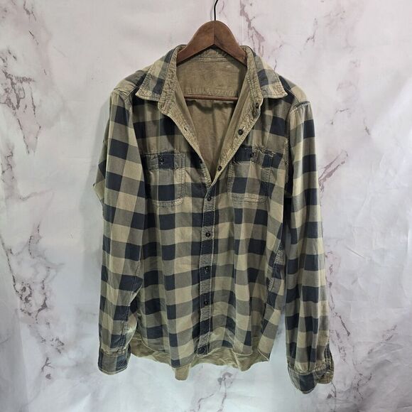 Tailor Vintage Shirt Mens XL Brown Corduroy Button Plaid Reversible Buffalo Blue - Picture 9 of 15